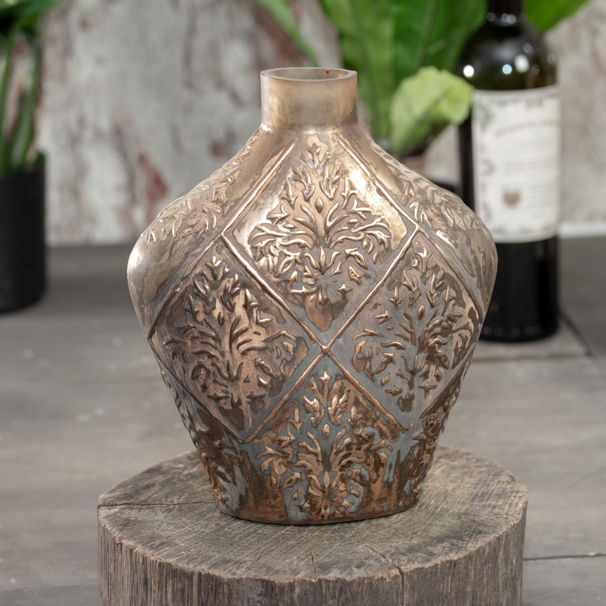 Geprägte Flasche, Gold, Vase, Glas, Schabby-Look, Deko-Flasche, Dekoration