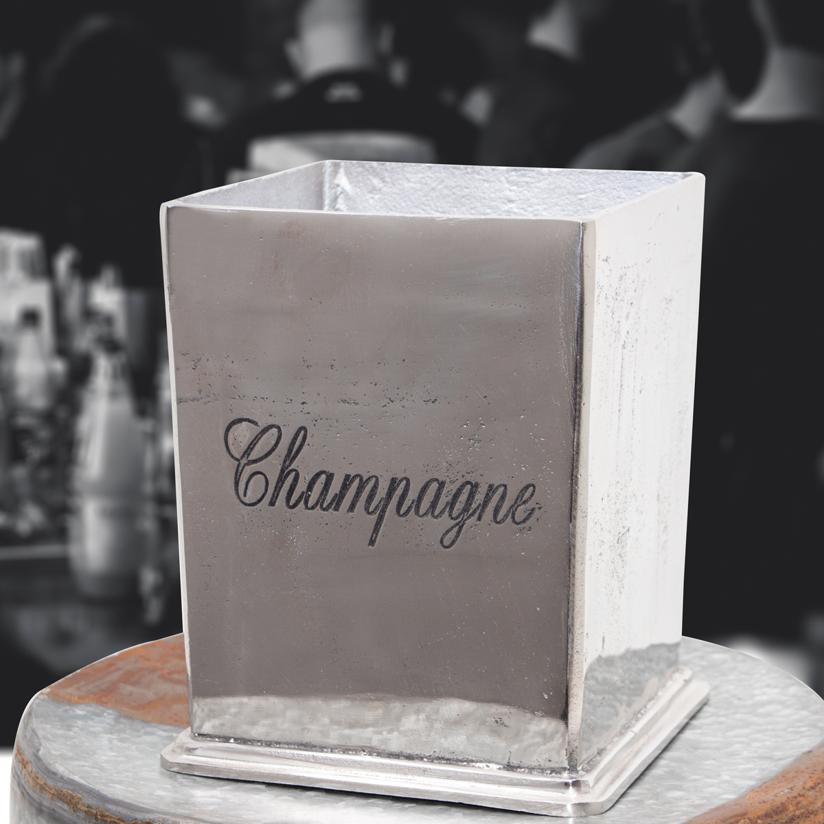 Flaschenkühler, Eckig, Sektkühler, Eiseimer, Eisbehälter, Aluminium, mit Henkel