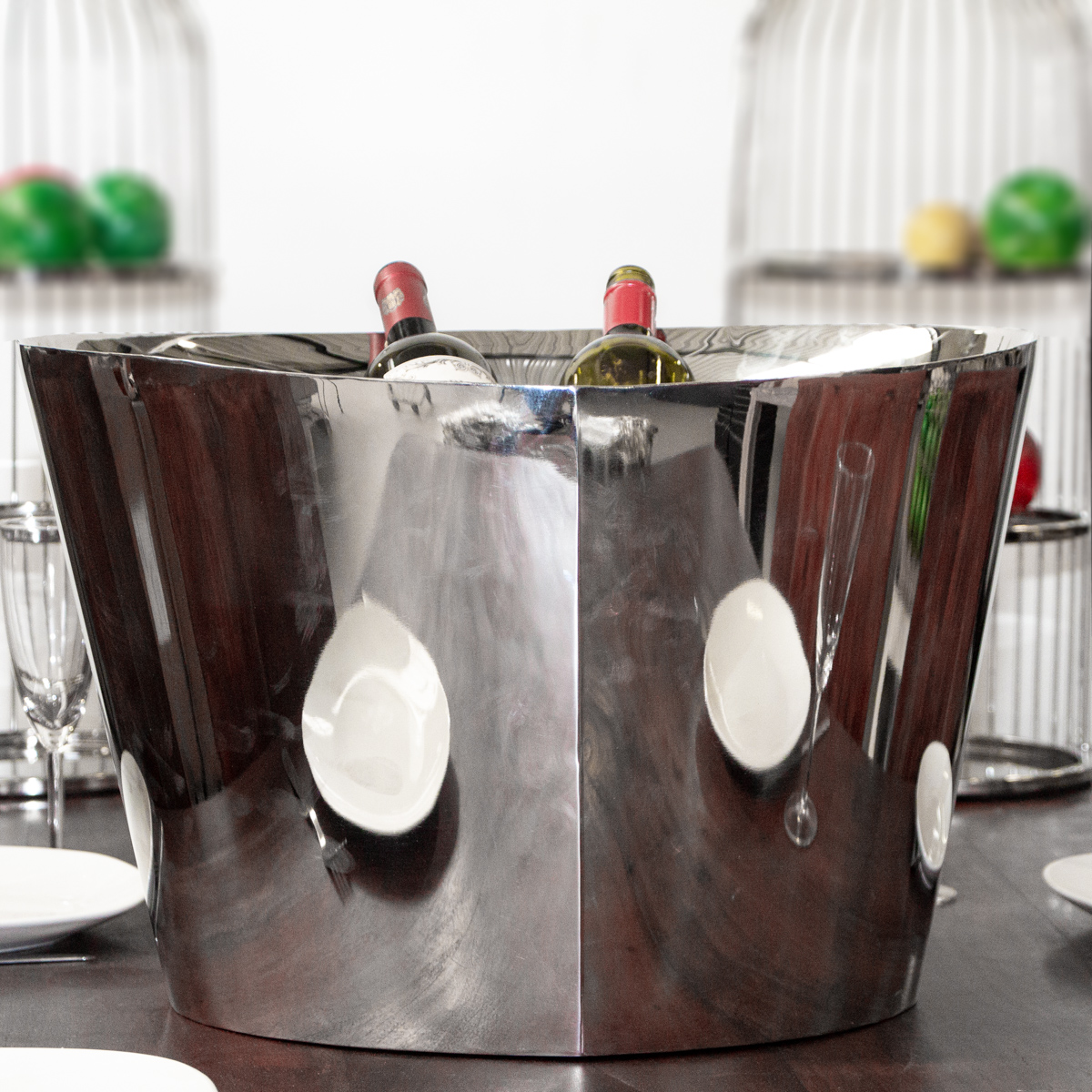 Flaschenkühler, Oval, XL, Sektkühler, Eisbehälter, Edelstahl, Spiegel-Optik
