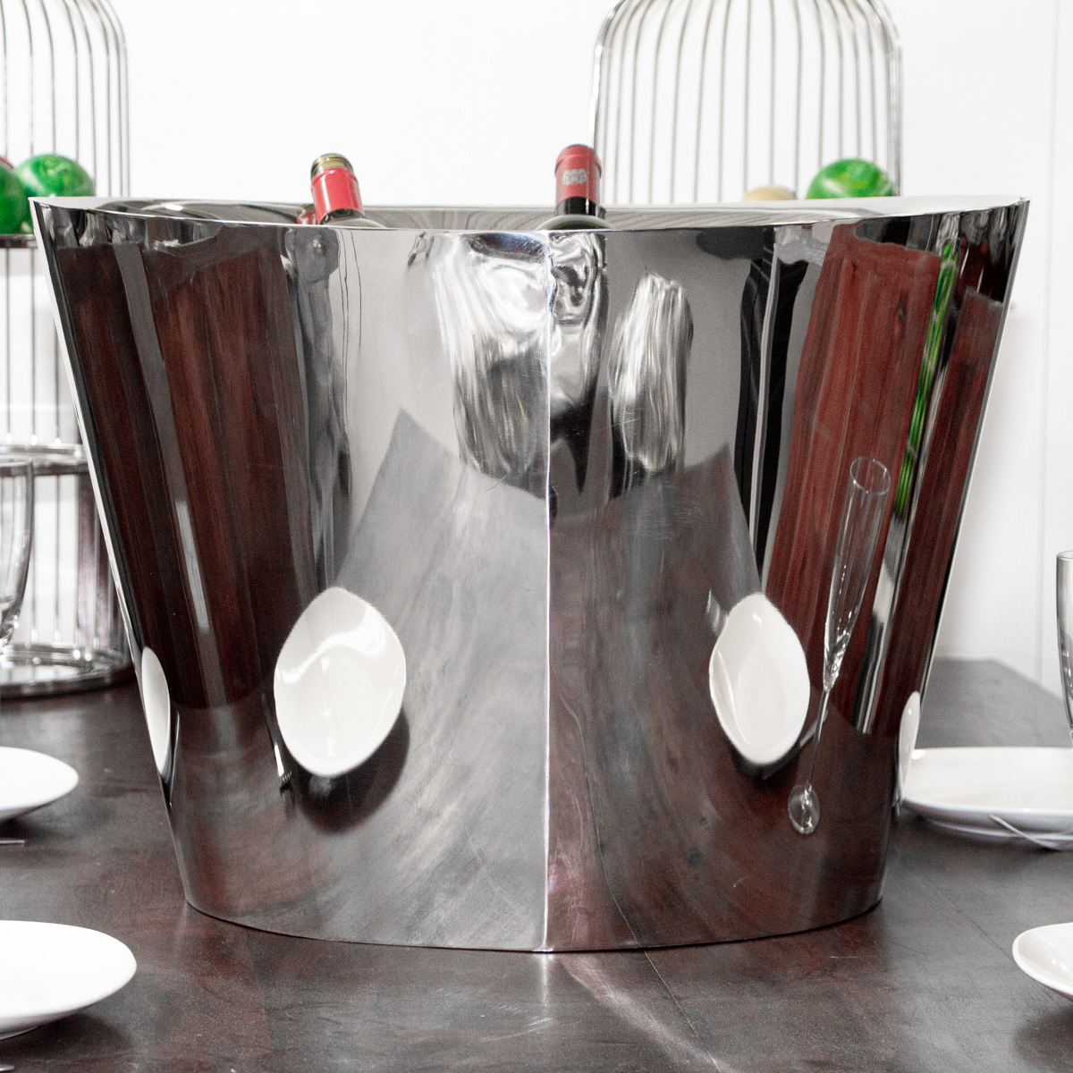 Flaschenkühler, Oval, XXL, Sektkühler, Eisbehälter, Edelstahl, Spiegel-Optik