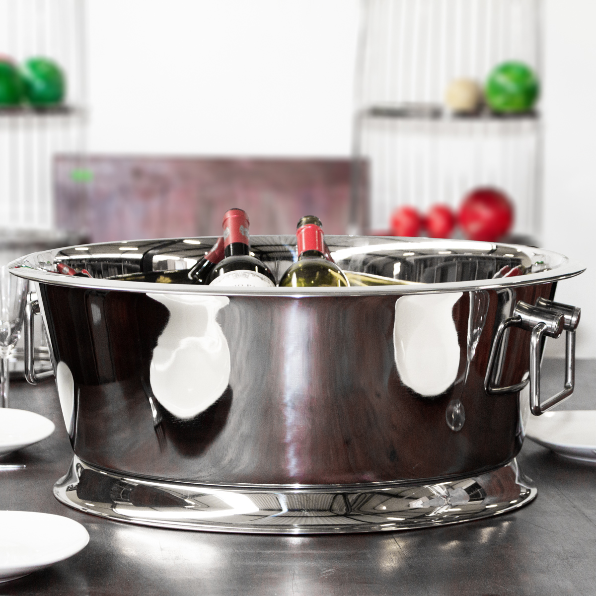 Flaschenkühler, Sektkühler, XXL, Eiseimer, Eisbehälter, Edelstahl, mit Henkel