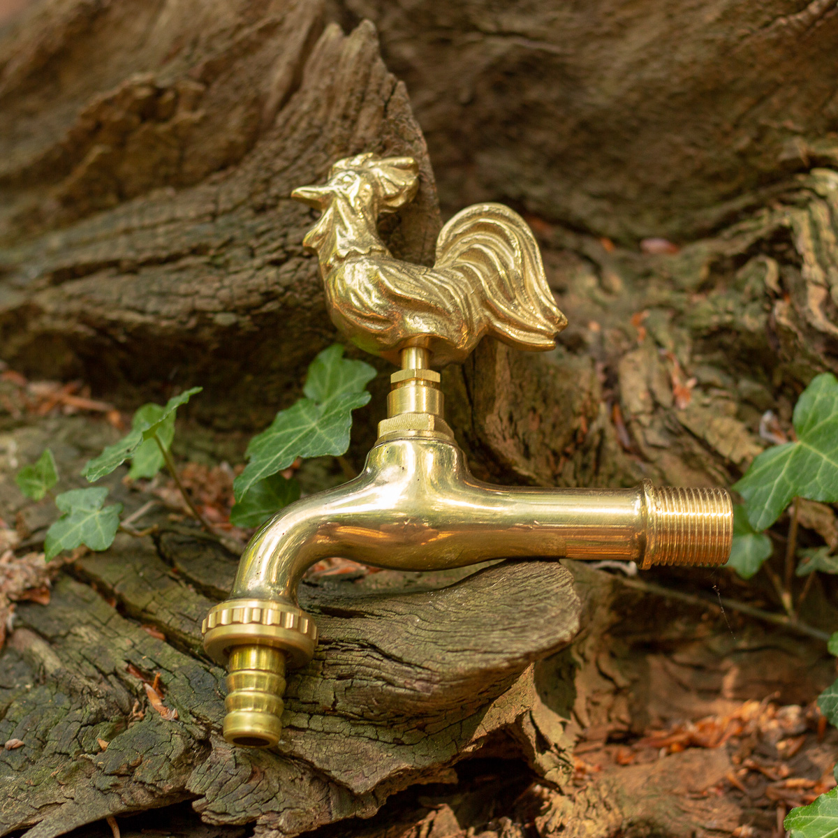 Wasserhahn aus Messing, Wasserspeier mit Hahnmotiv  1/2'