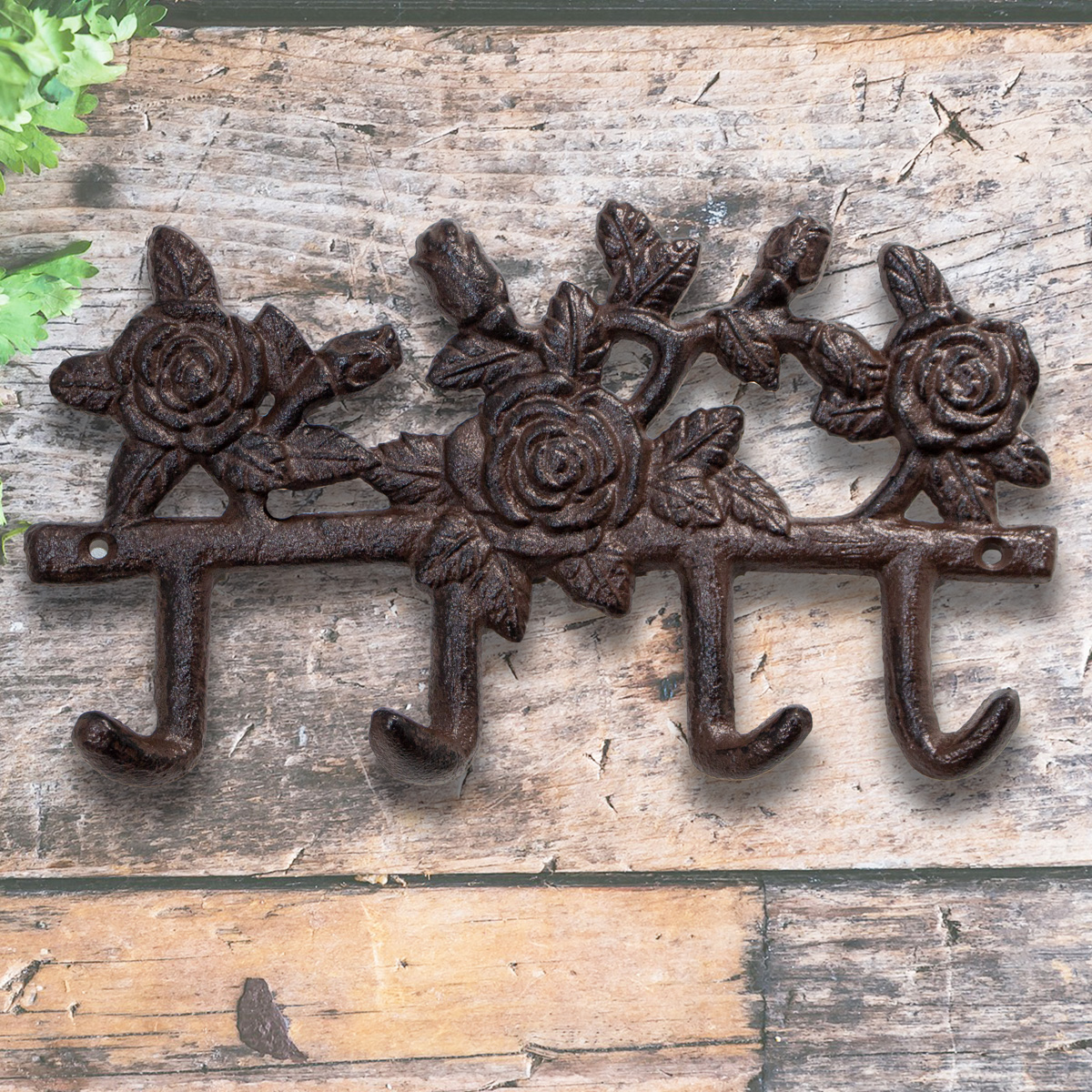 Flurgarderobe, 4 Haken, Rosen, Eisen, Braun