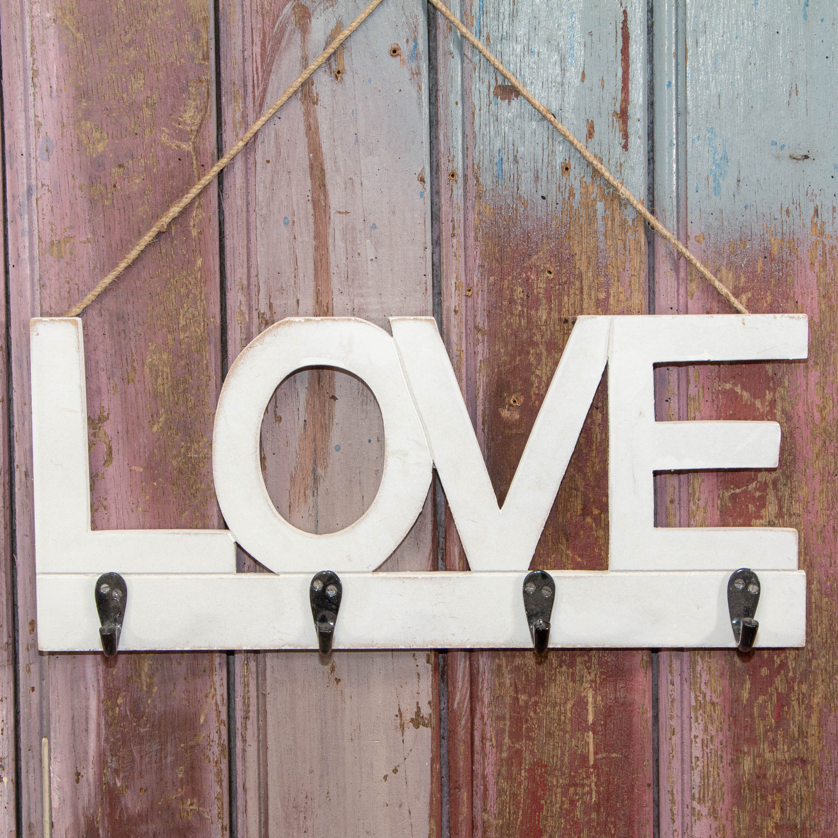 Wandgarderobe 'Love', Holz,  Weiß,  Garderobe, Holzgarderobe, Vintage