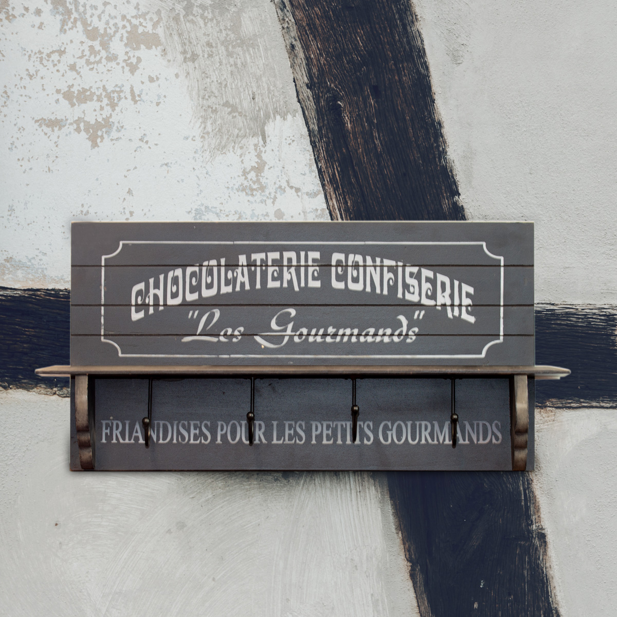 Wandgarderobe Schwarz Ablage Garderobe Flurgarderobe - Holzgarderobe - Vintage