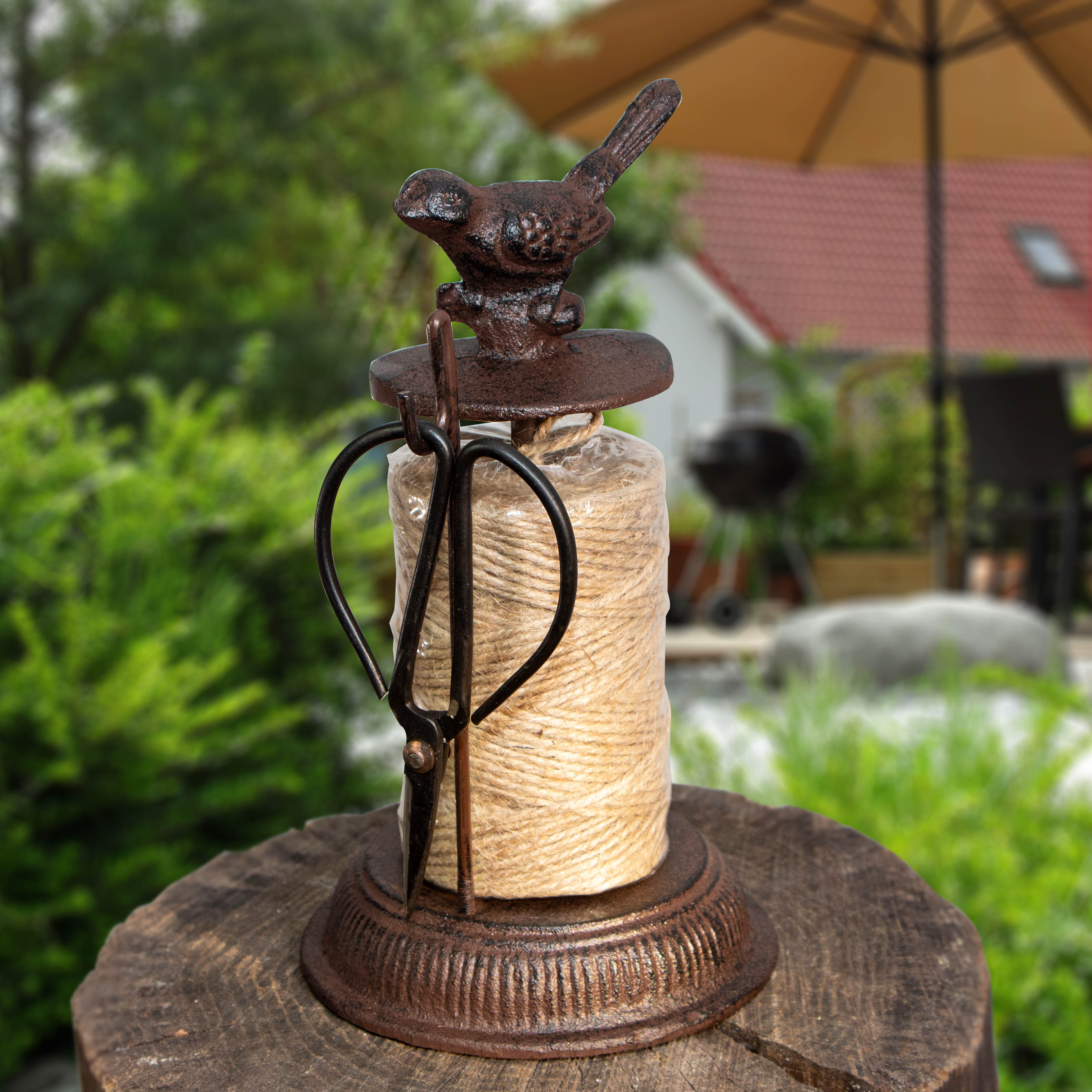 Garnspender mit Schere, Gusseisen, Braun, Dekoration