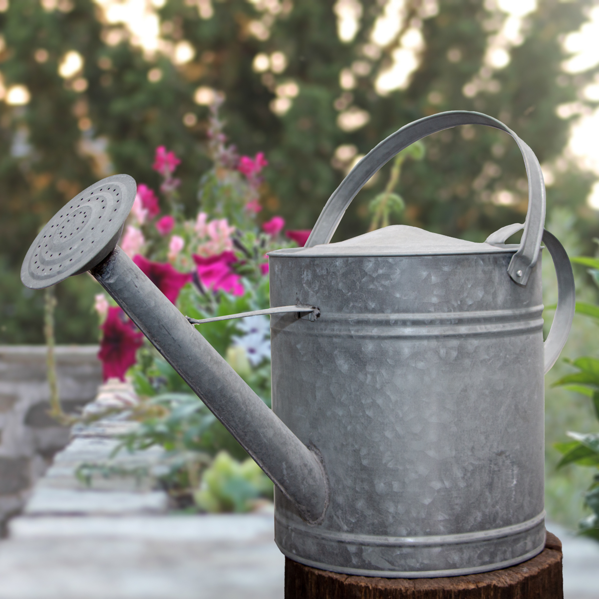 Gießkanne aus Zink, XL, Silbergrau, Deko-Kanne, Blumenbeet