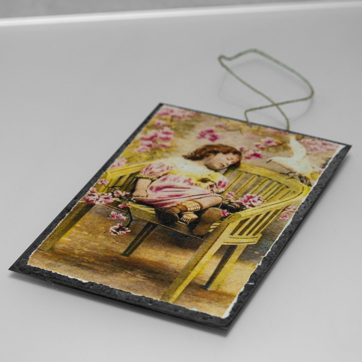 Metallschild, groß, schlafendes Mädchen, Dekoration, wie antikes Motiv