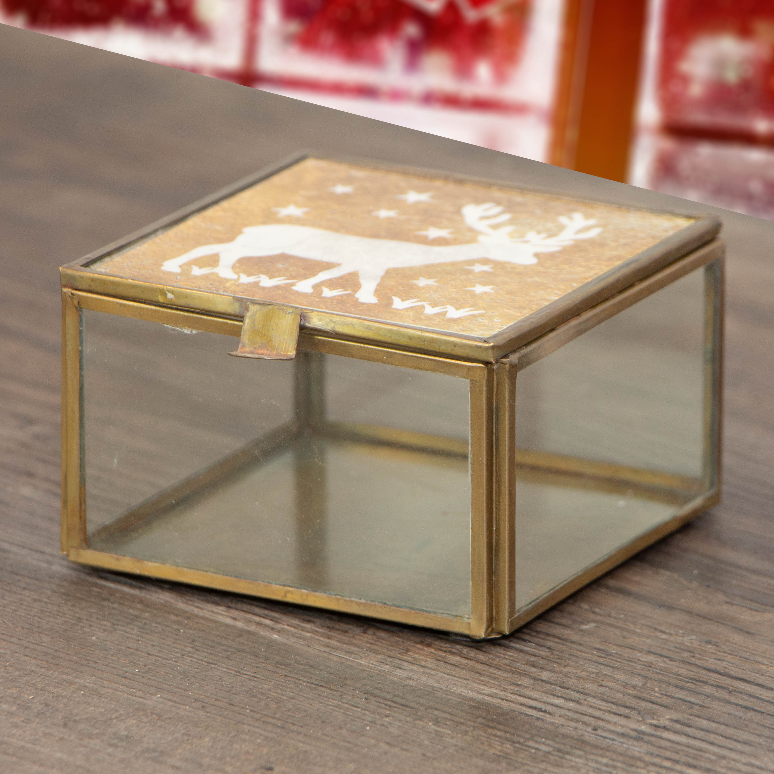 Glaskästchen im Weihnachtslook, Plätzchendose, Weihnachten, Rentier