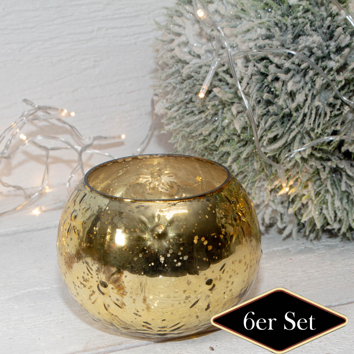 Teelichthalterset, Struktur, 6er Set | Glas, Gold | H9,5xB12,5 cm