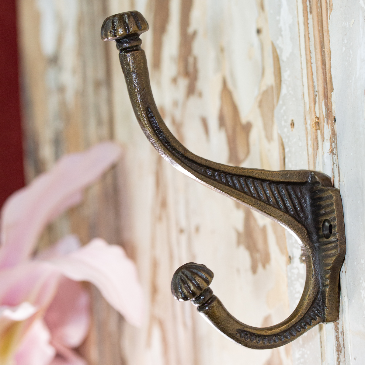 Garderobenhaken aus Messing, Groß, Haken in antikem Design, Messing patiniert