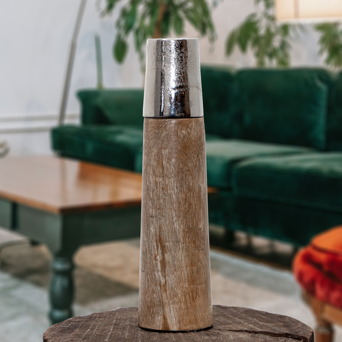 Kerzenhalter, Holz & Aluminium, klein, Dekoration, Struktur - H.25cm