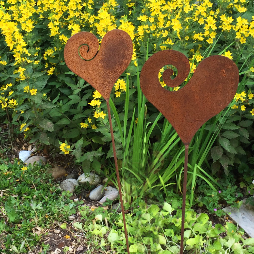 Herzen Blumentopf Stecker, Beet + Garten Deko, Edelrost, Hochzeitsgeschenk Herz