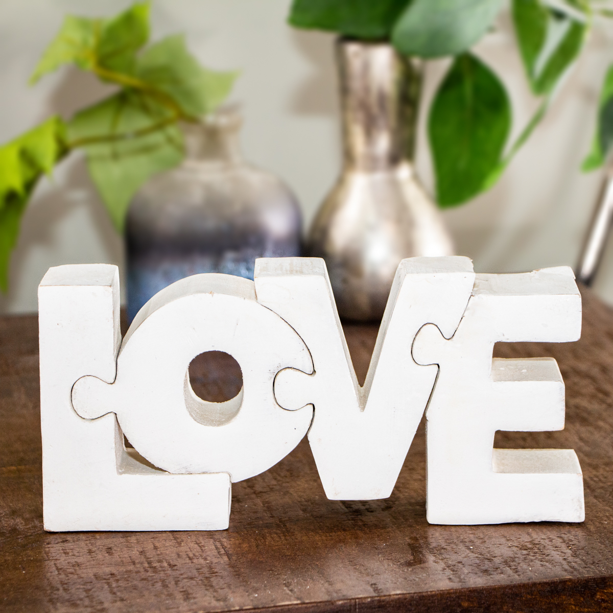 Holzfigur, 'Love', Puzzle, Weiß, Dekoration