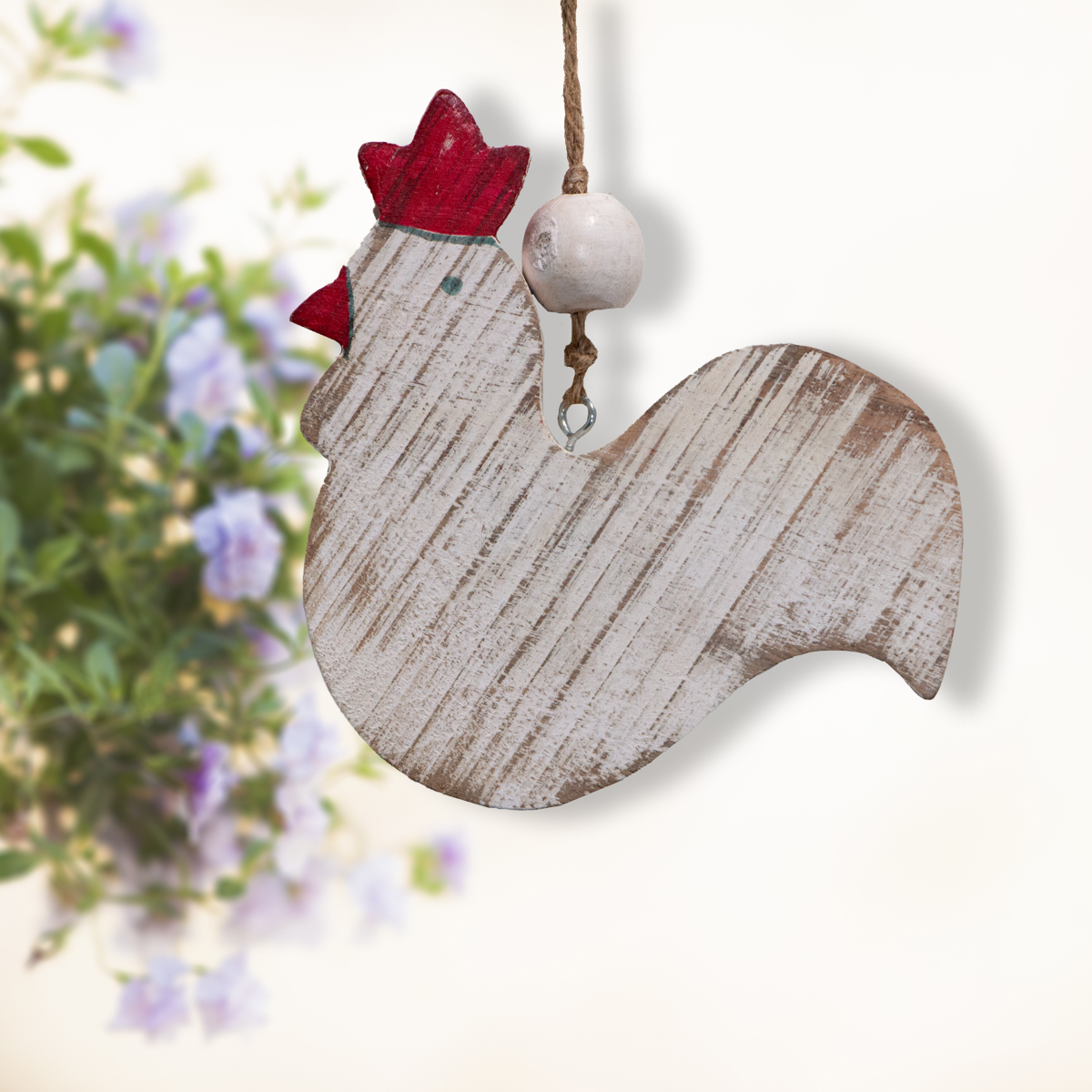 Holzfigur, Hahn, Klein, Weiß, Tiere, Tierfiguren, Hängend