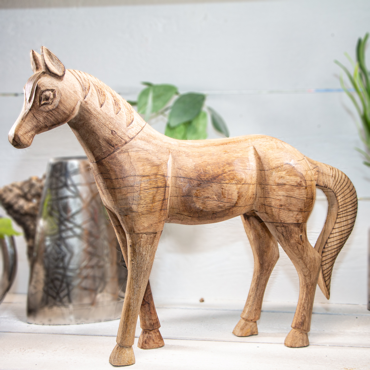 Holzfigur, Pferd, Groß, Braun, Mango