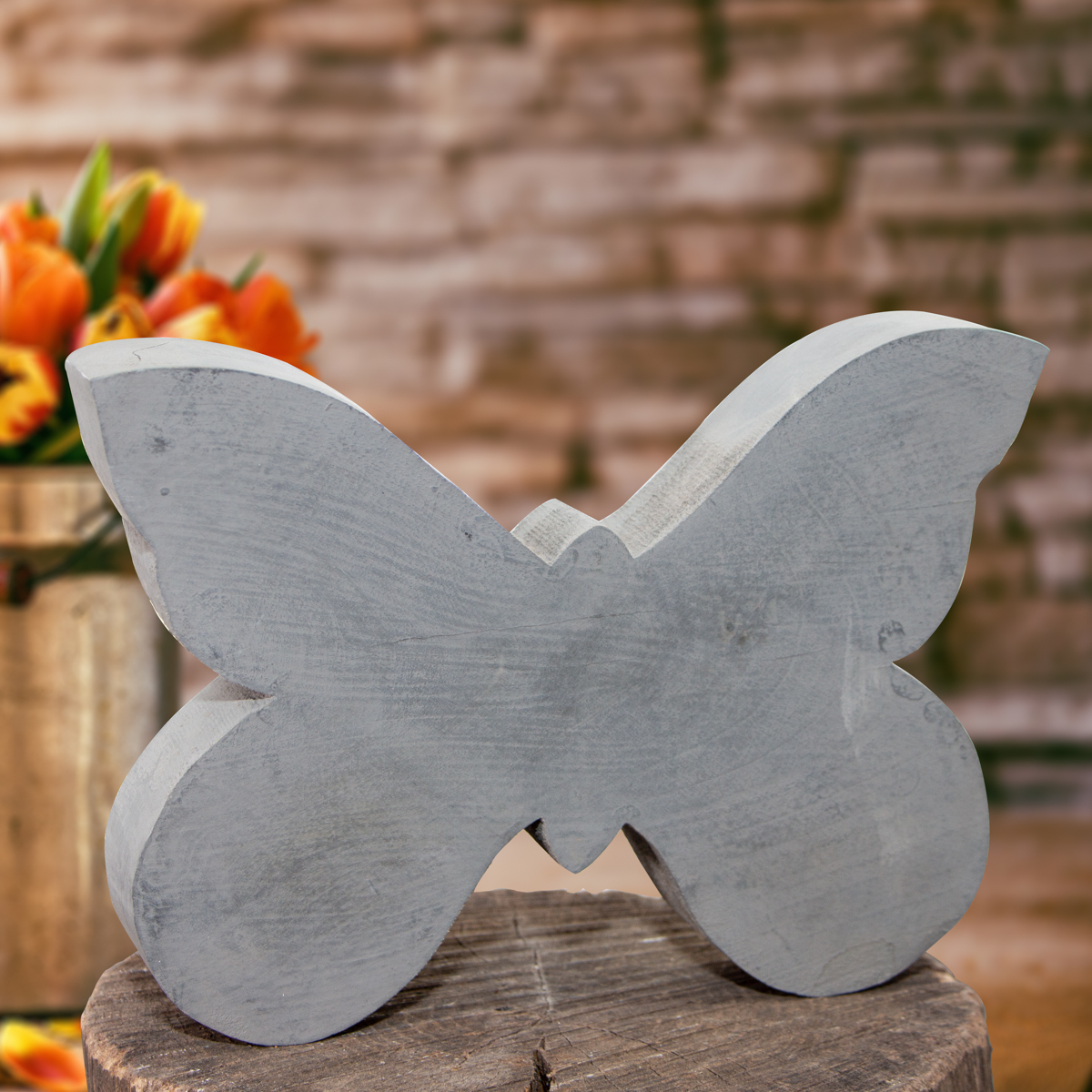 Holzfigur, Schmetterling, Grau, Tiere, Tierfiguren, Dekoration