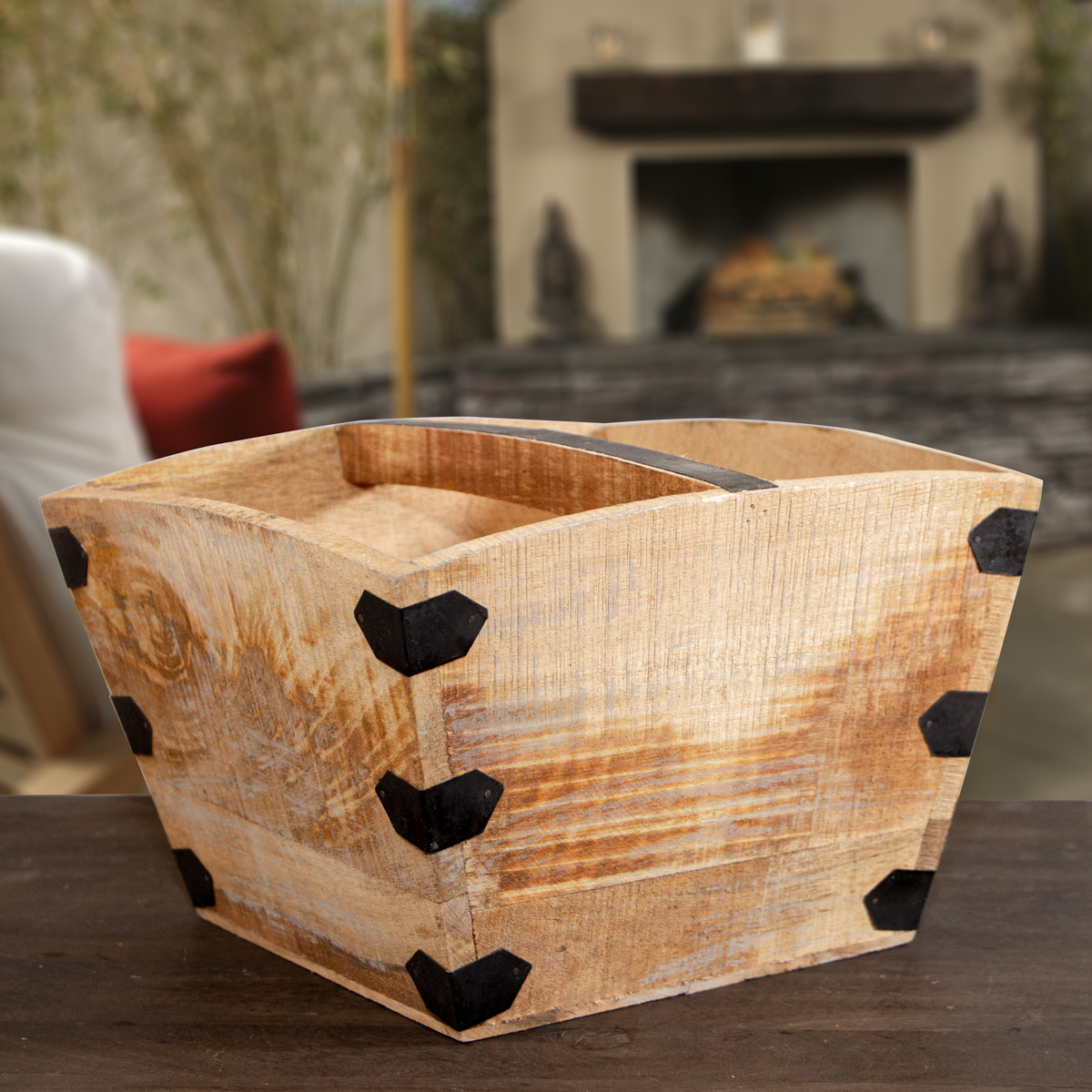 Holzeimer als Dekoration, Rustikal, Tragegriff, Flach, antike Gefässe aus Holz