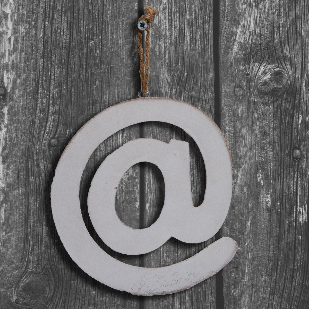 Holzfigur, '@', Klein, Weiß, Dekoration, Hängend