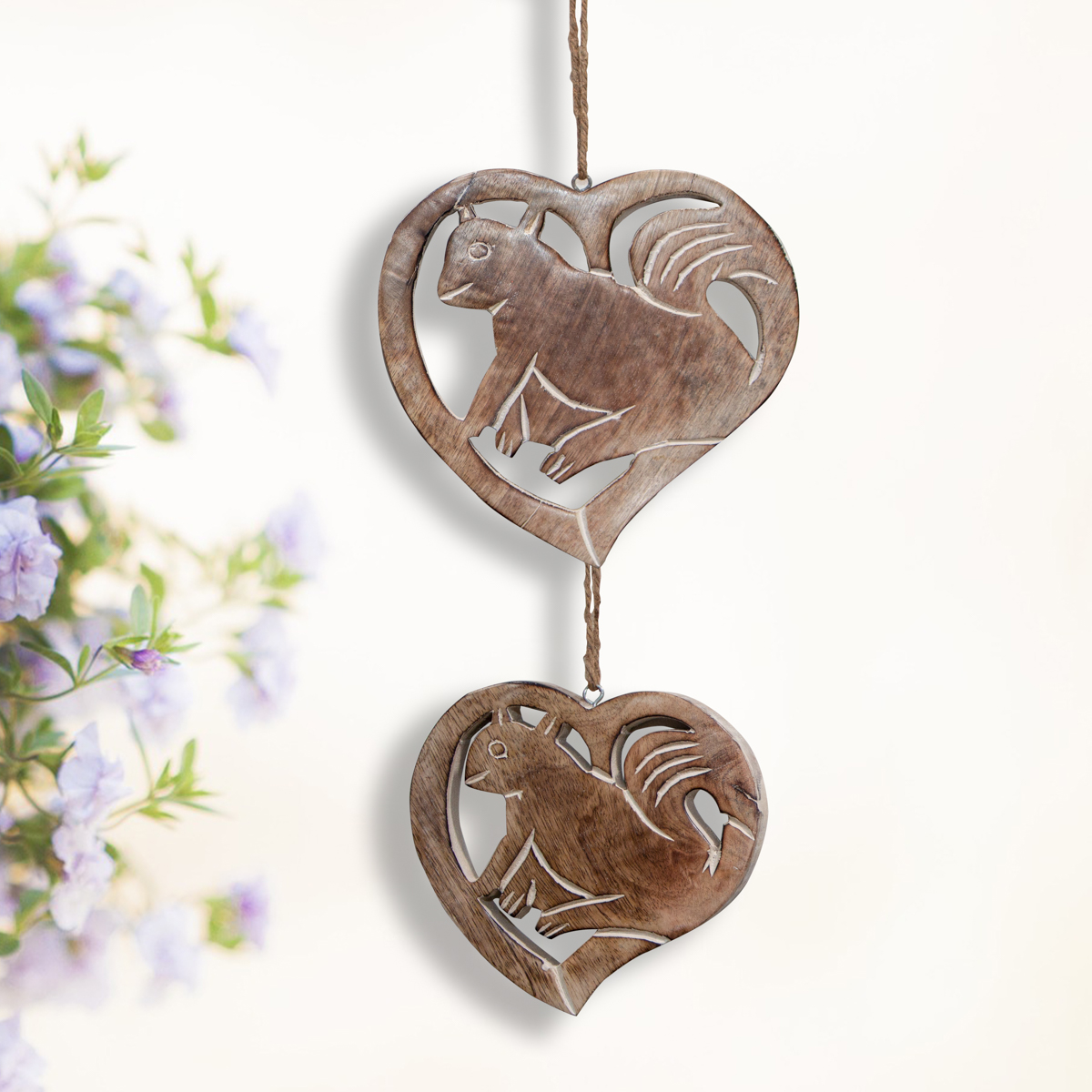 Holzschildset, 2er, Eichhörnchen, Braun, Tiere, Tierfiguren, Gekalkt