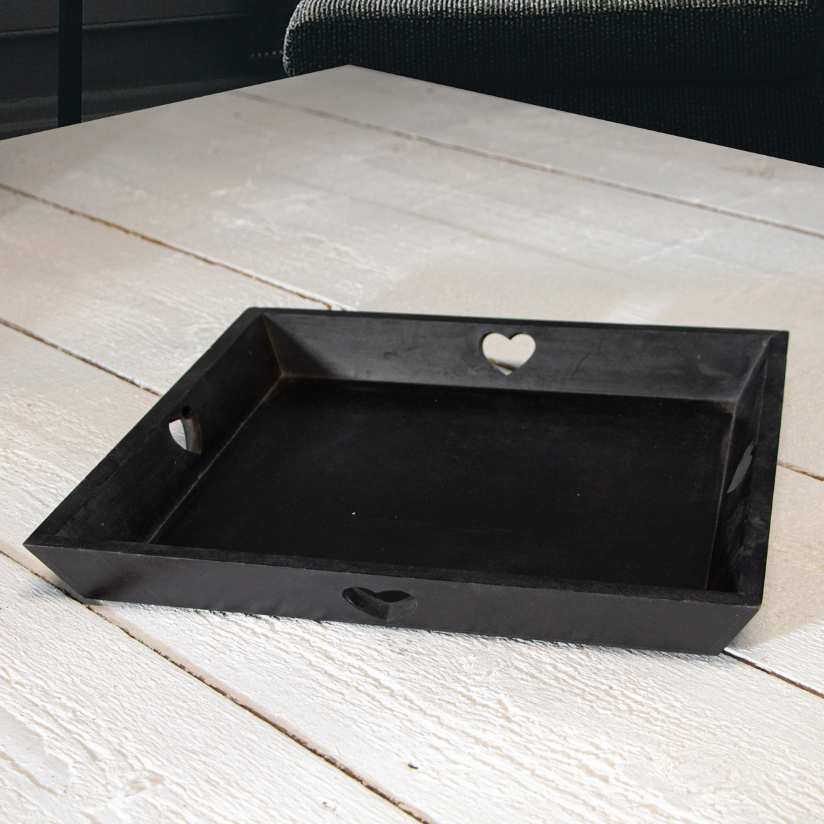 Quadratisches Tablett, Herz, Holz, schwarz, Groß, Frühstückstablett