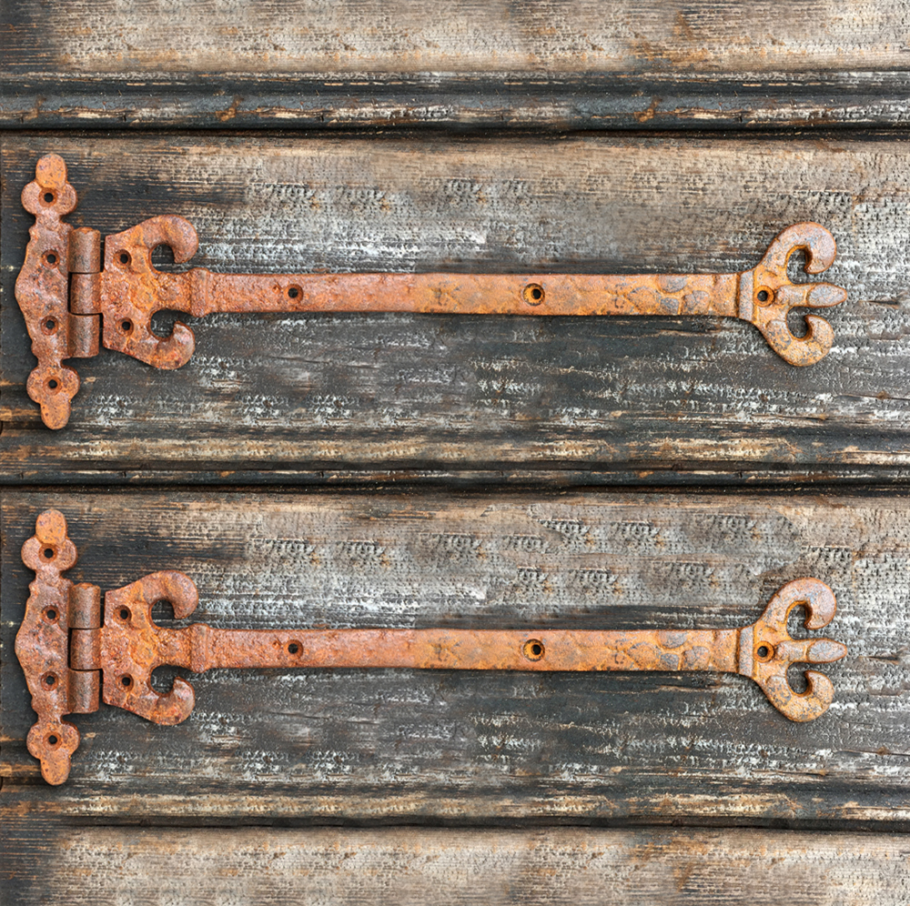 Mittelalterliche Zierbeschläge - 2 antike Truhen Bänder Möbel Beschläge Torband