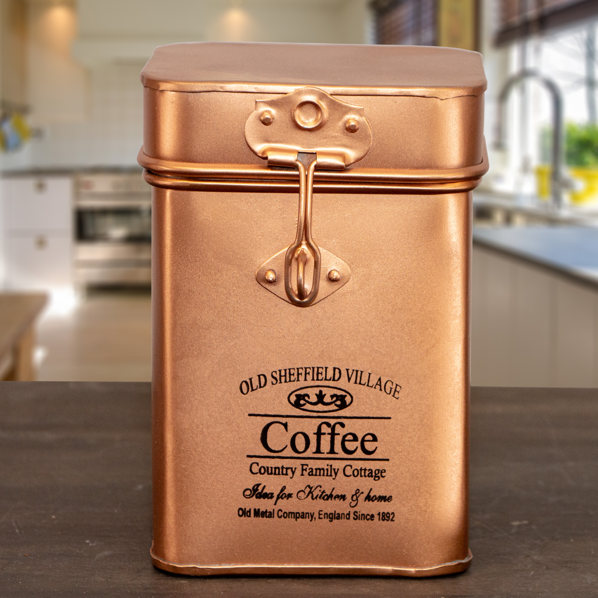 Eisendose für Kaffee, Kupfergold, Vorratsdose, Dekoration, Küchenartikel