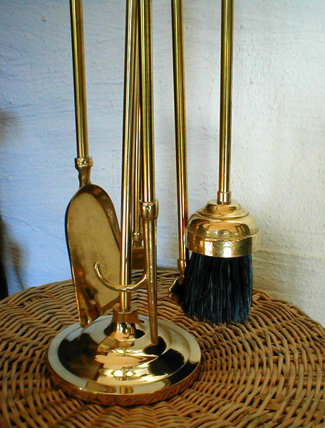 Kaminbesteck aus Messing glänzend, Ofen Besteck, Landhausstil, Kamin Zubehör