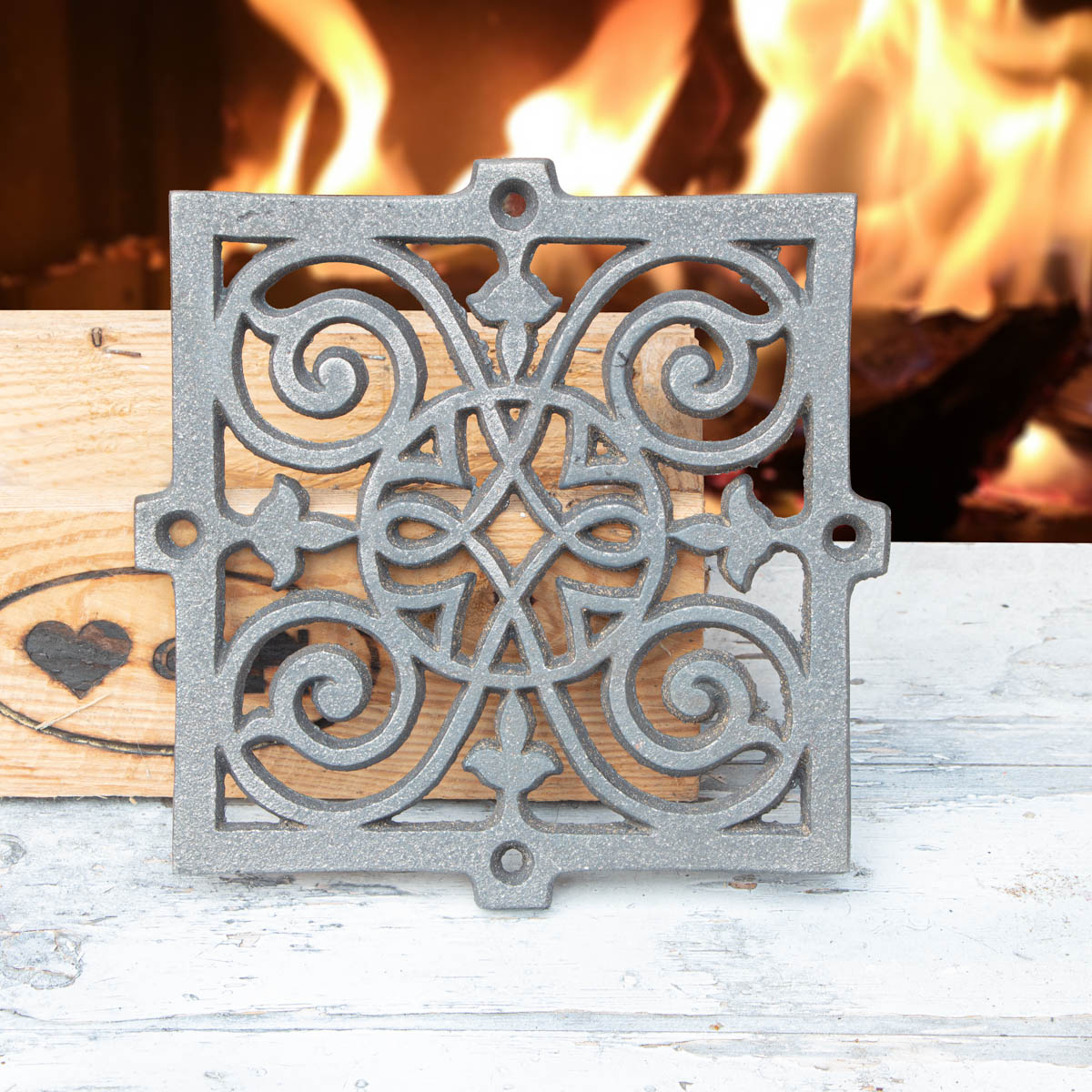 Kamin- Lüftungsgitter, Ornament für Mauer, eckig |Eisen grau|H20,5xB20,5cm