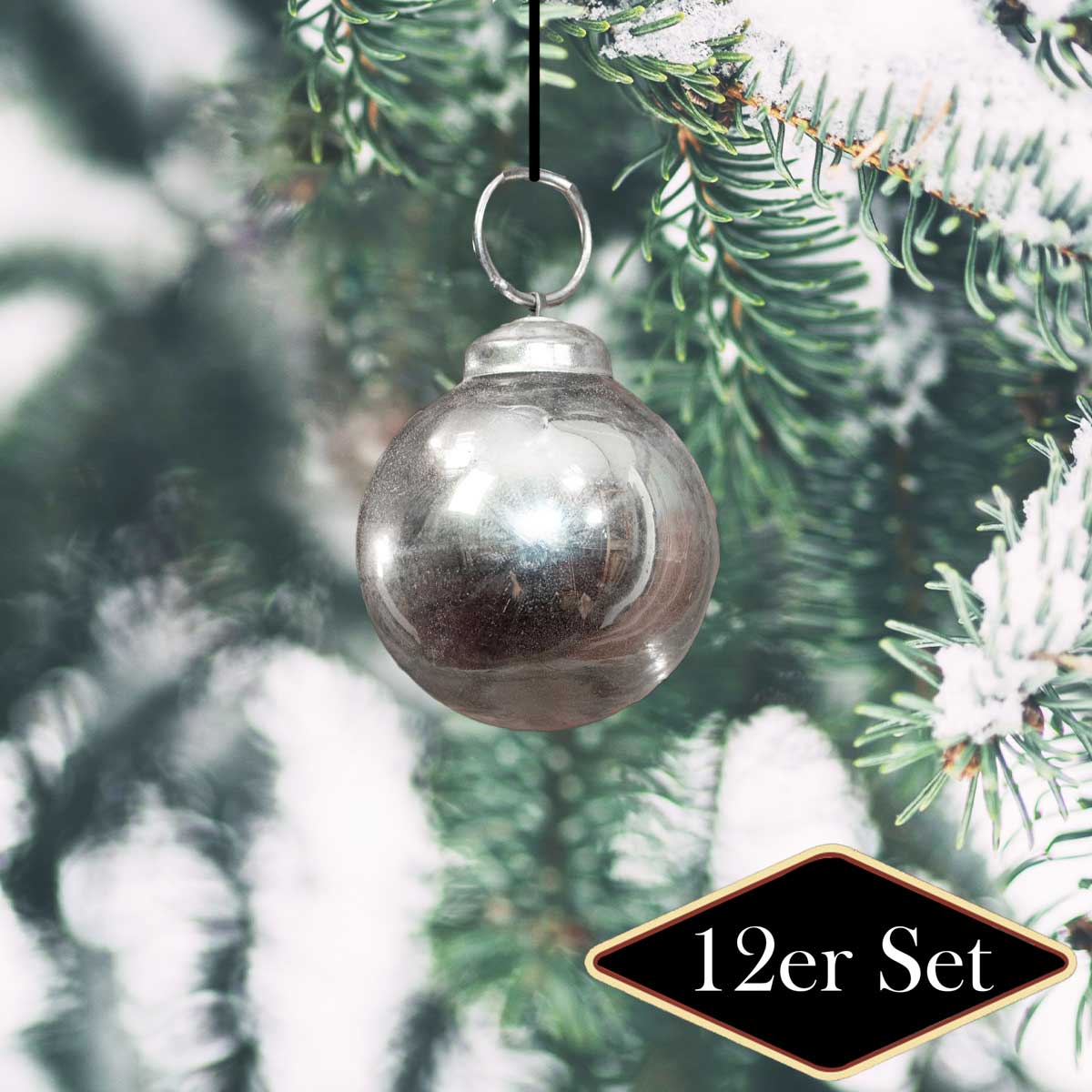 Christbaumkugeln, glanz, Silber, klein, Weihnachten, 12er Set