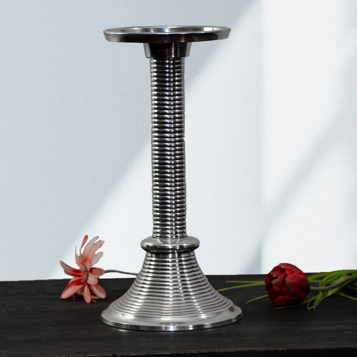 Kerzenhalter, Aluminium, Gewickelt, Klein, Dekoration - H.31cm