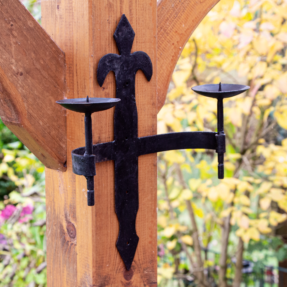 Kerzenhalter, 2 Kerzen, Gusseisen, Burgfackel | Eisen, Schwarz | H35,0 x B25,0