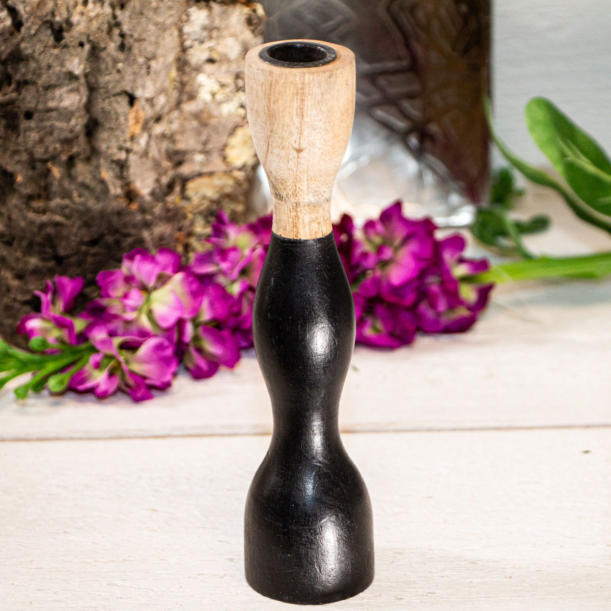 Kerzenständer, Holz, Braun-weiß, Groß, Amphore