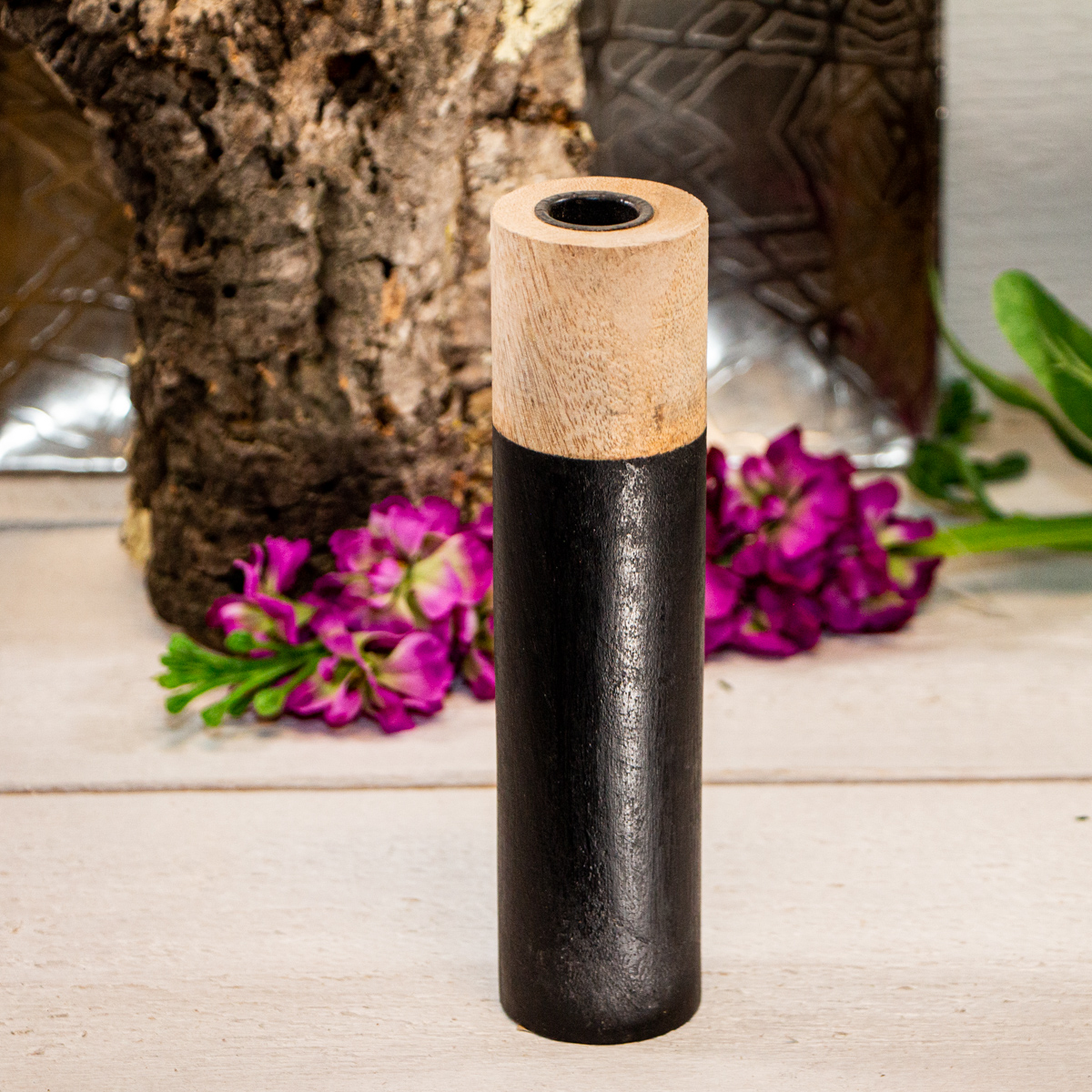 Kerzenständer, Holz, Schwarz-braun, Groß, Stab