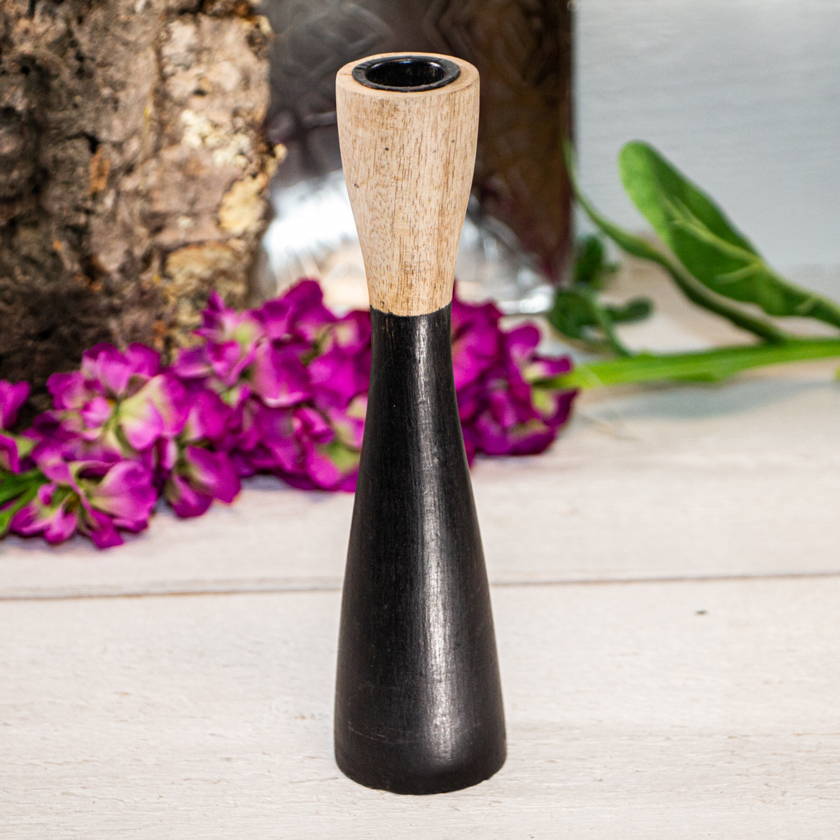 Kerzenständer, Holz, Schwarz-braun, Groß, Säule