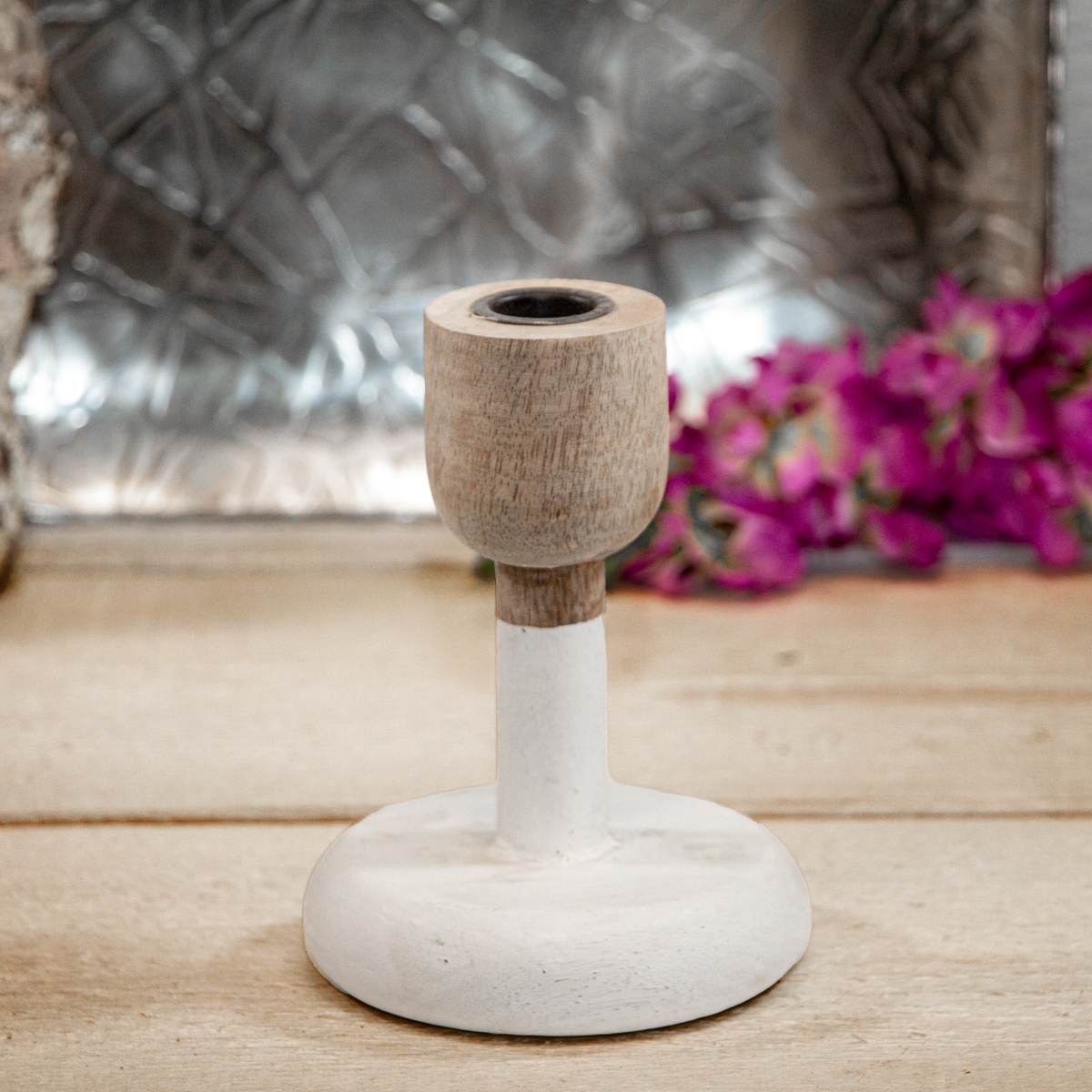 Kerzenständer, Holz, braun-weiße, Klein, Fuss