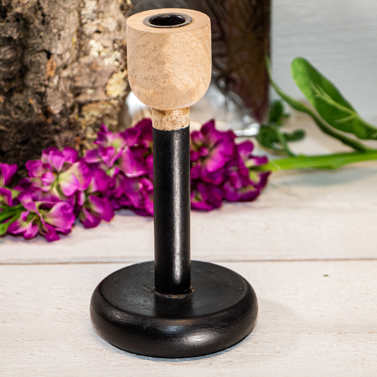 Kerzenständer, Holz, Schwarz-braun, Groß, Fuss