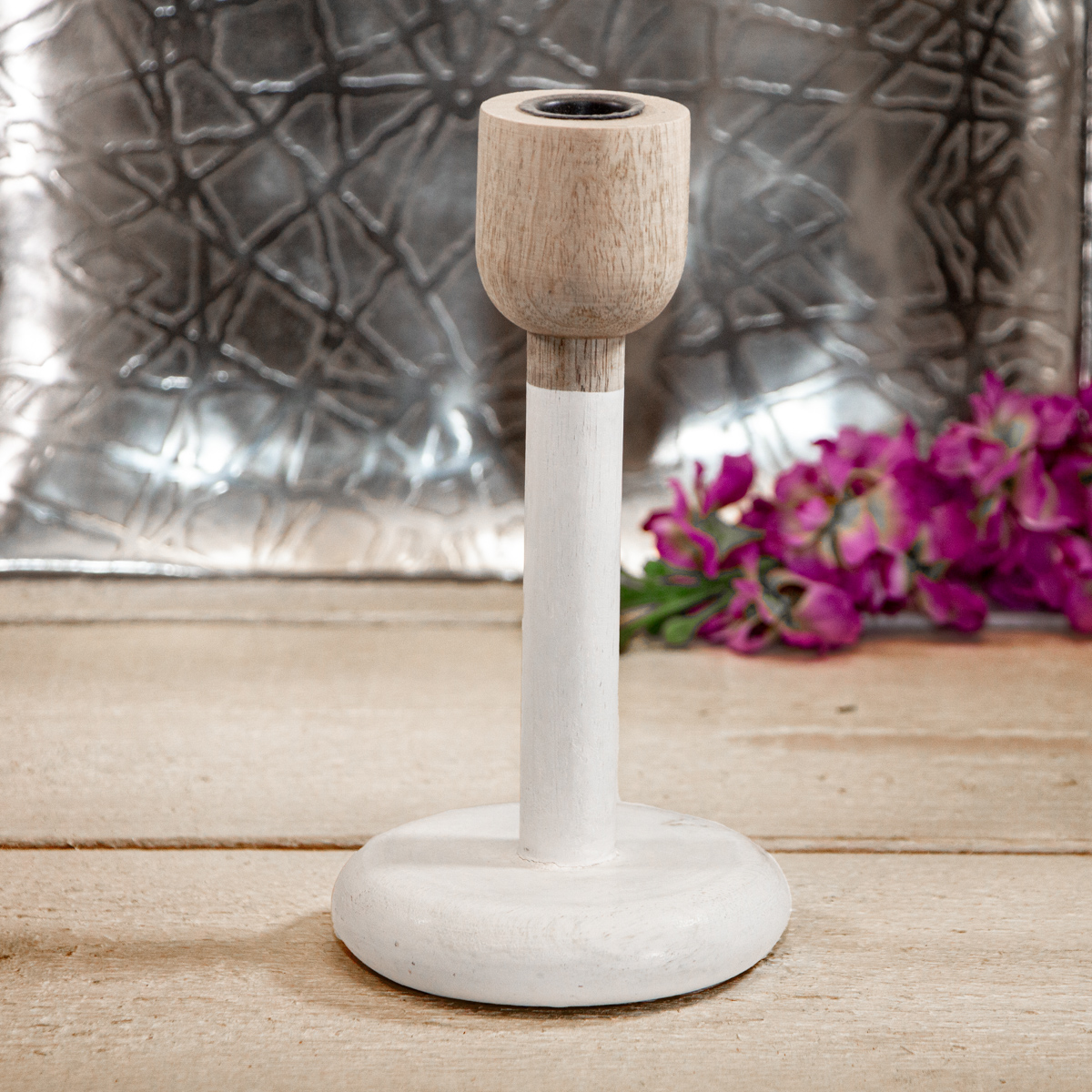Kerzenständer, Holz, braun-weiße, Groß, Fuss
