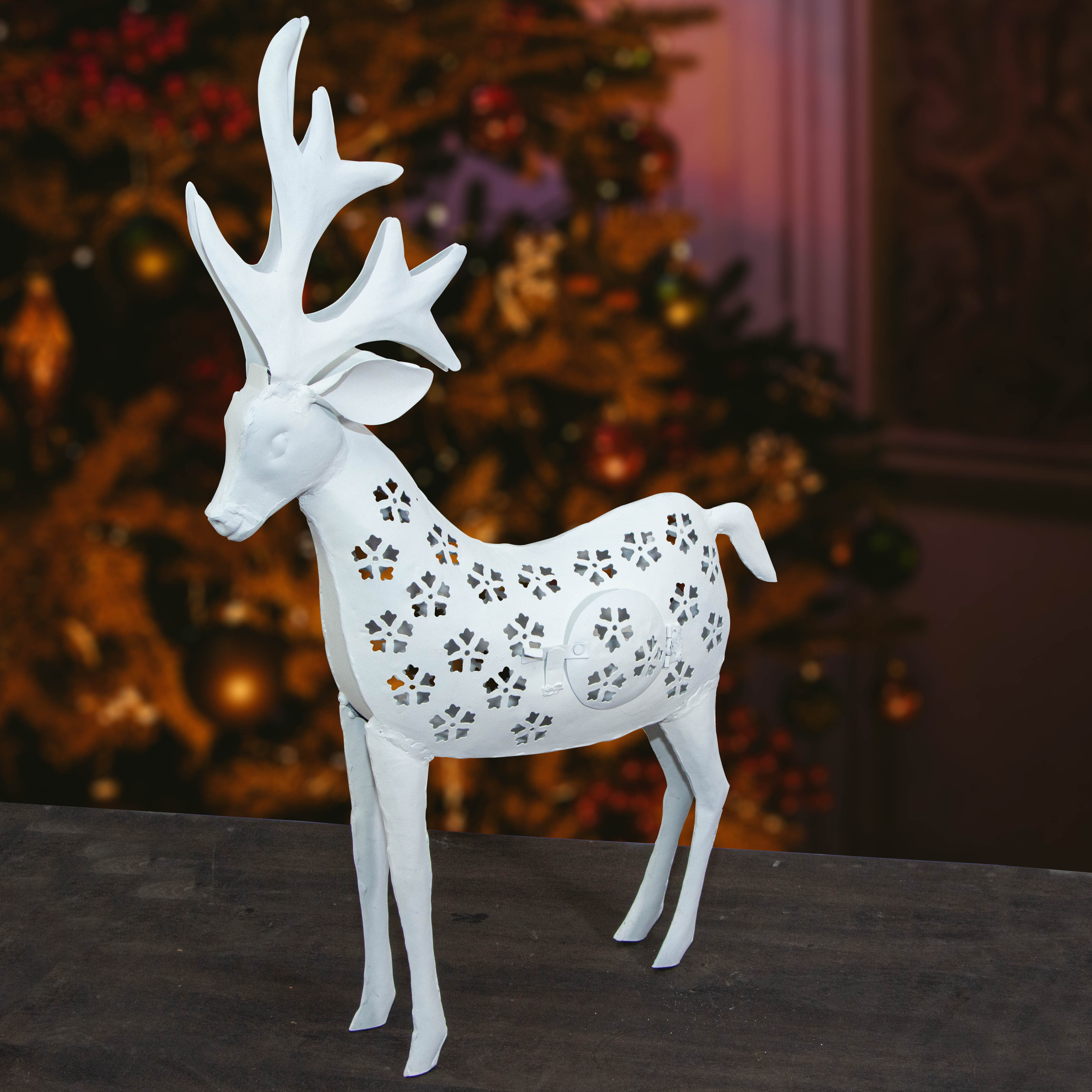 Rentier Kerzenhalter, weiß, mittelgroß, Weihnachten, Dekoration