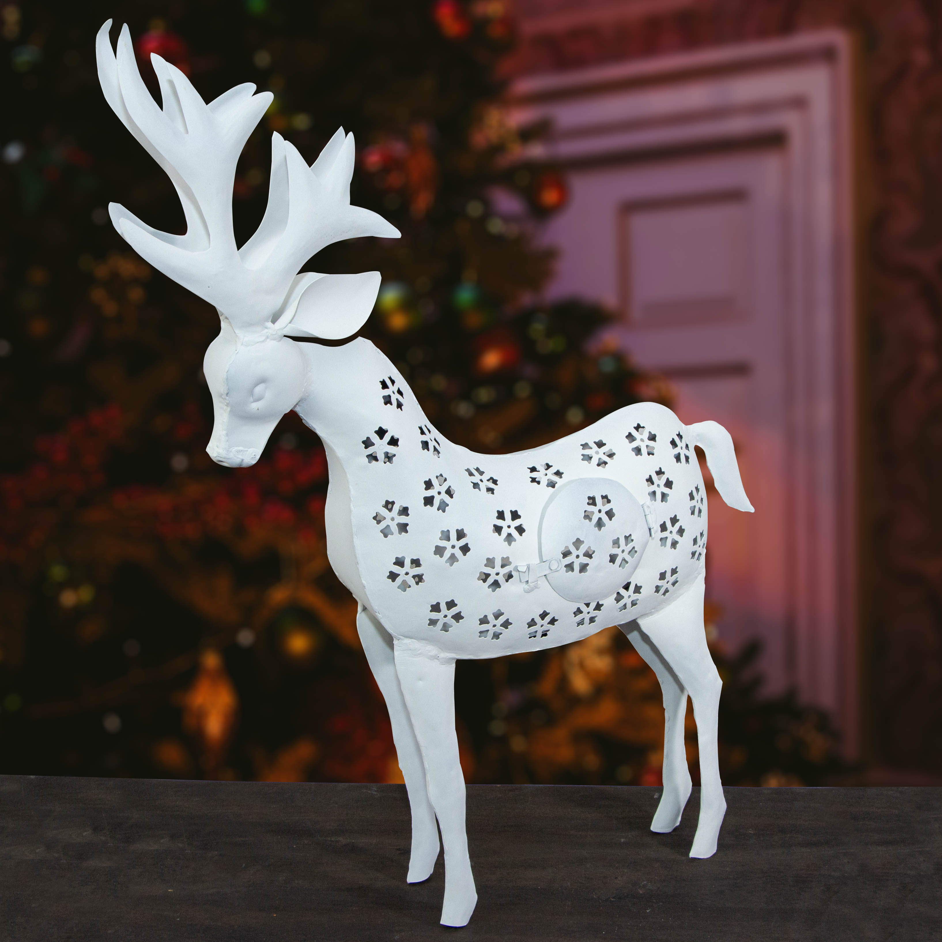 Rentier Kerzenhalter, weiß, groß, Weihnachten, Dekoration