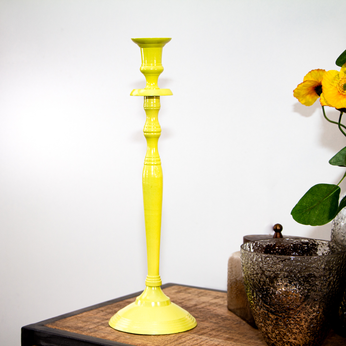 Kerzenhalter, 1 Kerze, Chabby Chic, lackiert  | Eisen, Gelb | H38,0xB12,0 cm