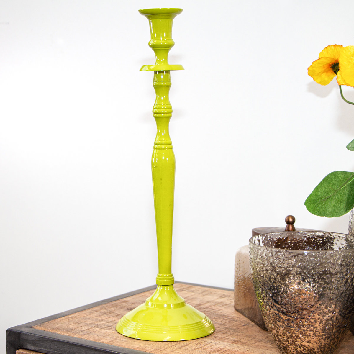 Kerzenhalter, 1 Kerze, Chabby Chic, lackiert  | Eisen, Grün | H38,0xB12,0 cm