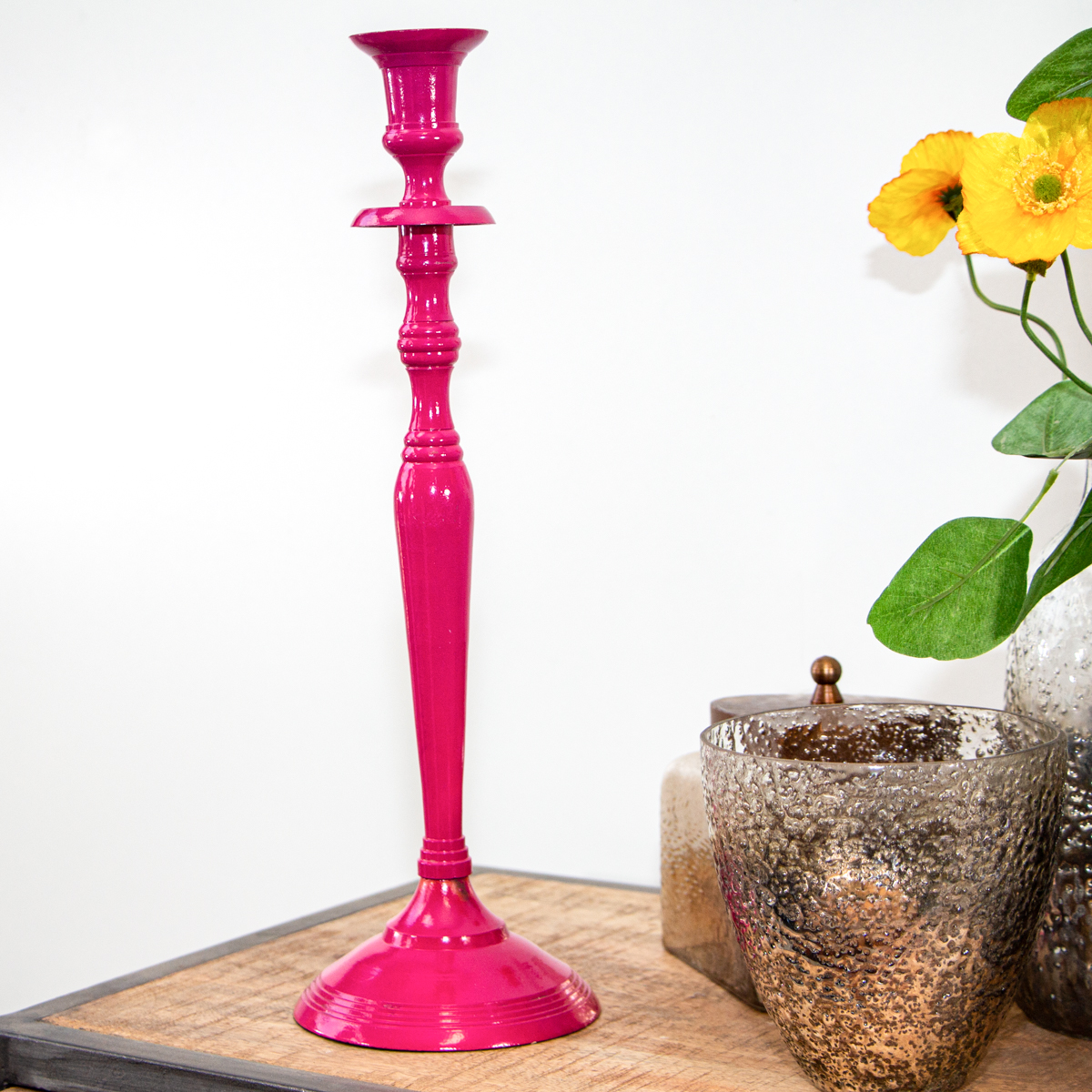 Kerzenhalter, 1 Kerze, Chabby Chic, lackiert  | Eisen, Rot | H38,0xB12,0 cm