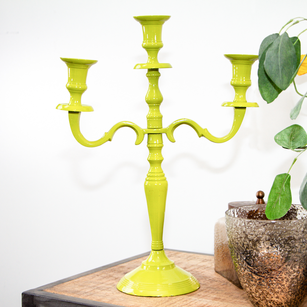 Kerzenhalter, 3 Kerzen, Chabby Chic, lackiert | Eisen, Grün | H38,0xB28,5 cm