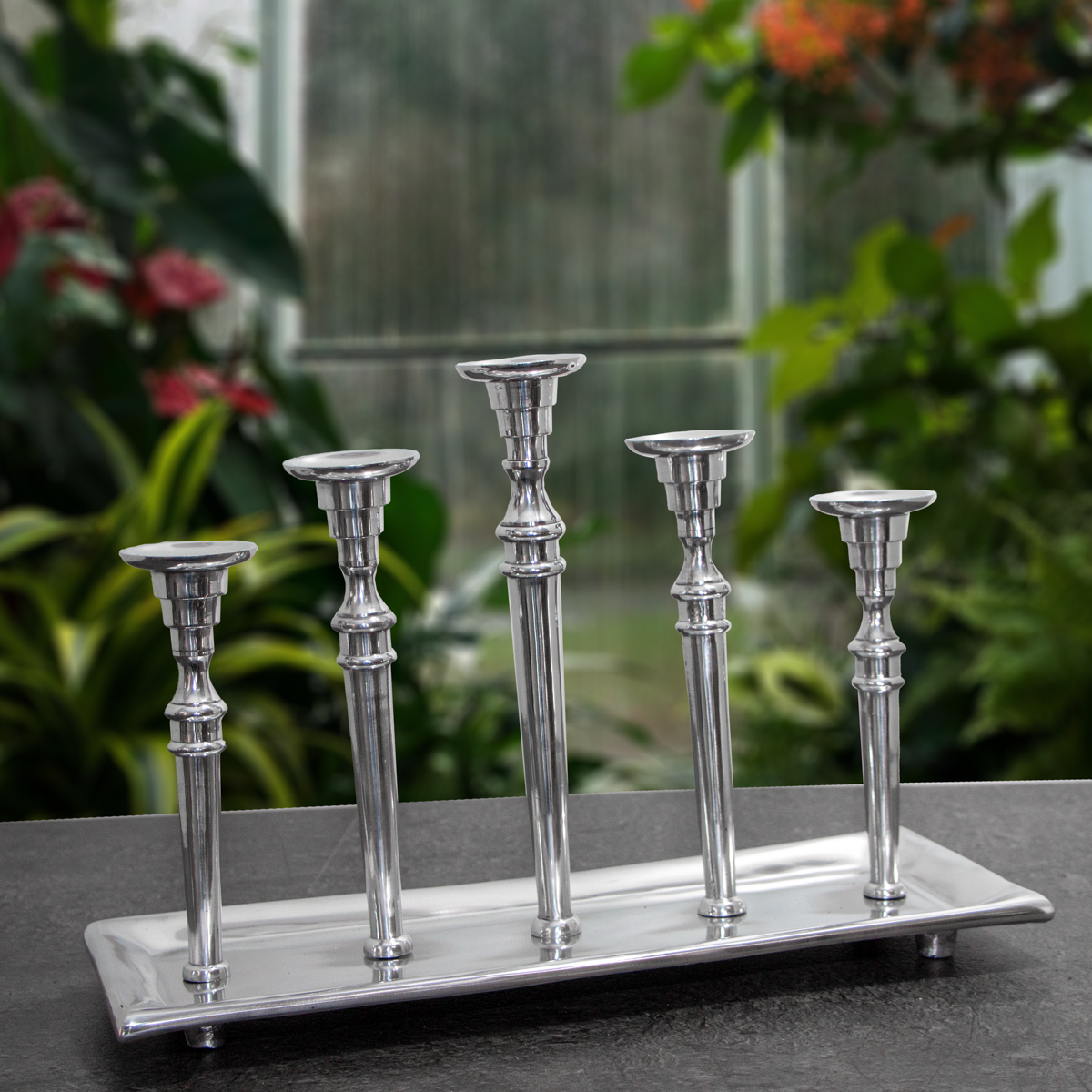 Kerzenhalter, Aluminium, eckig, 5 Kerzen