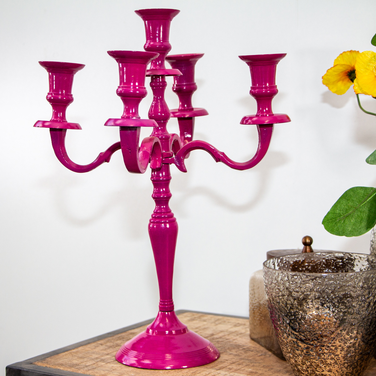Kerzenhalter, 5 Kerzen, Chabby Chic, lackiert | Eisen, Rot | H39,0xB28,5 cm