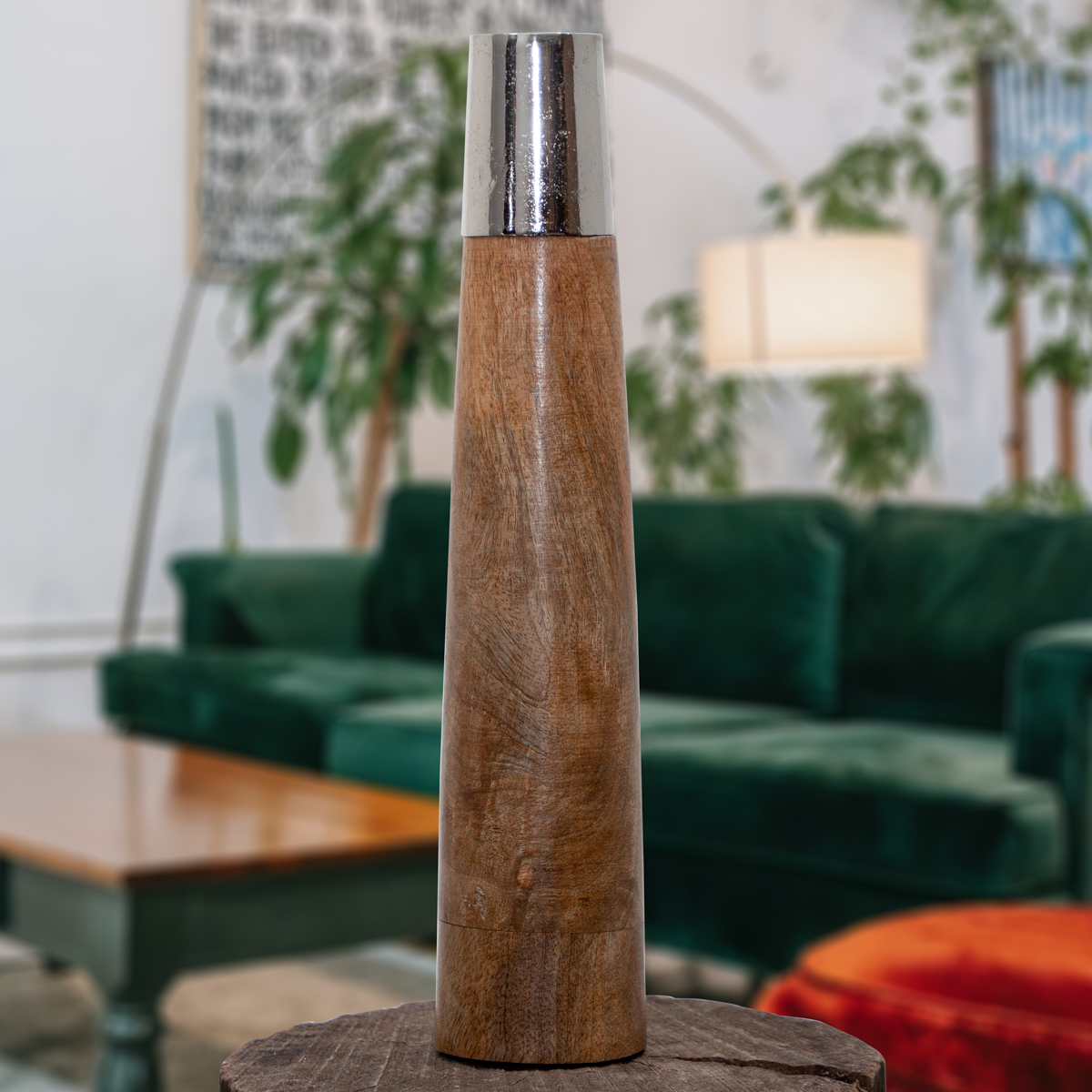 Kerzenhalter, Holz & Aluminium, groß, Dekoration, Struktur - H.35cm