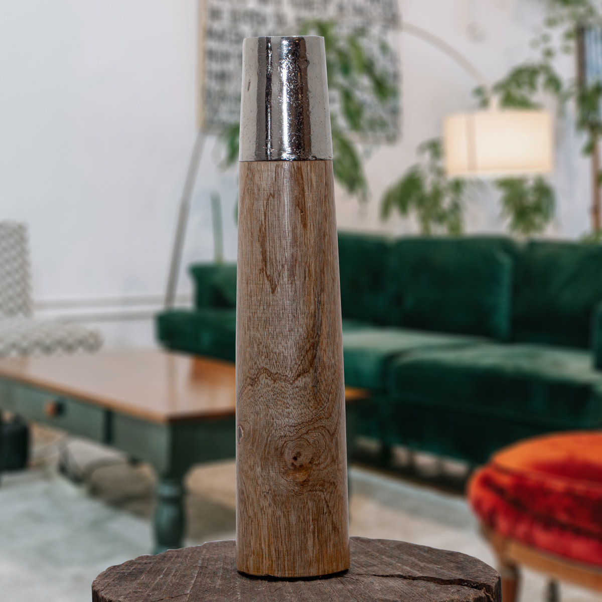 Kerzenhalter, Holz & Aluminium, mittel, Dekoration, Struktur - H.30cm