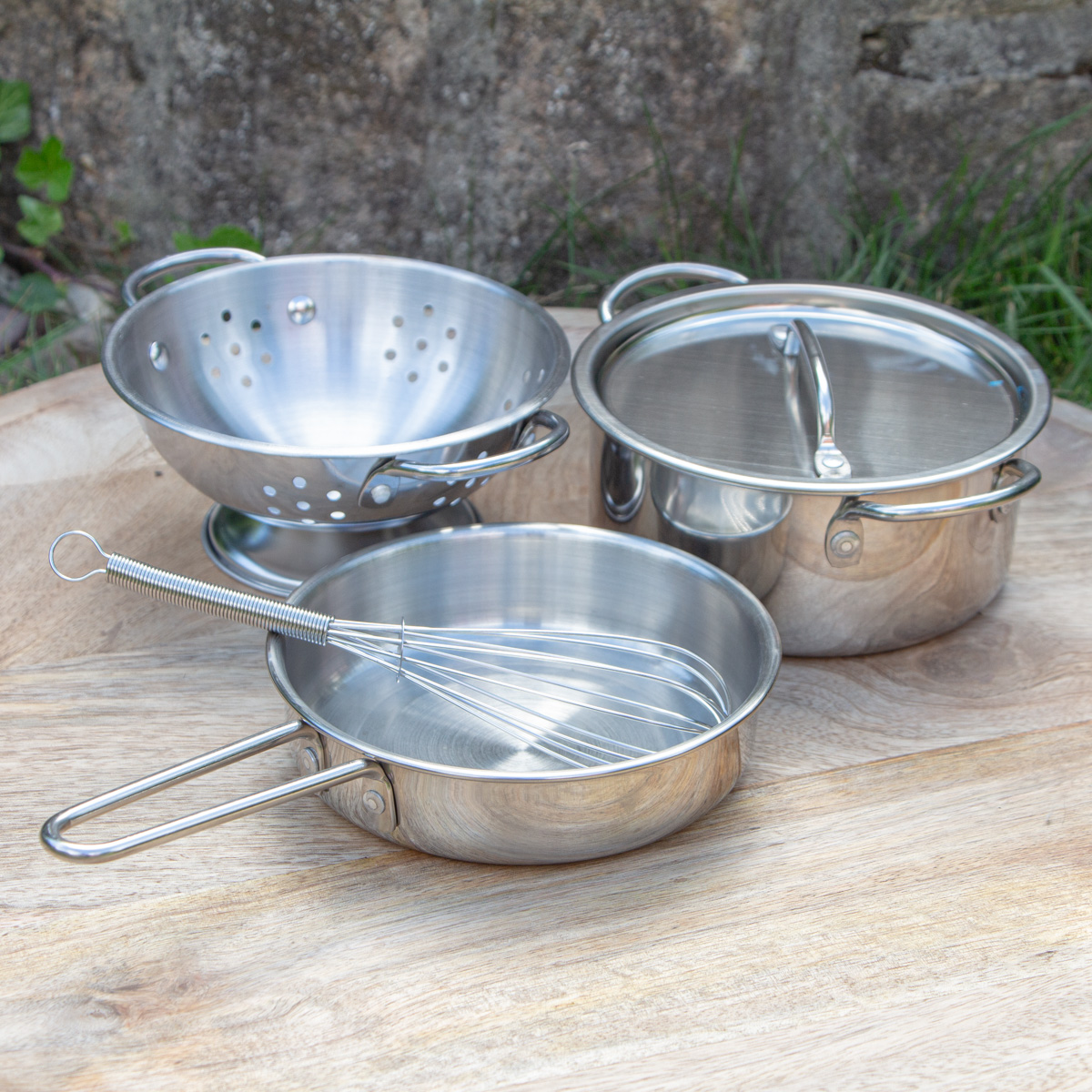 Matschküchenkochset für Kinder | Edelstahl, Silber  | H 22,0 x B 15,0 cm