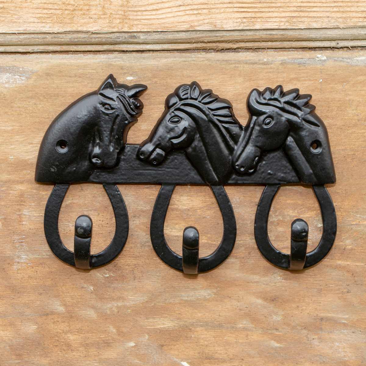 Kleiderhaken, 3 Haken, Pferd  | Eisen, schwarz  | H 12,0 x B 18,7 cm